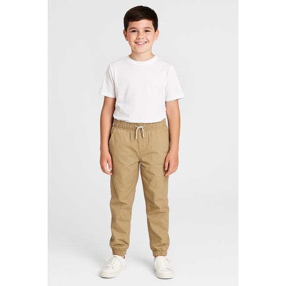 Cat & Jack Boys' Jogger Khakis with Lining – Size 12, Beige, Elastic Waist - Picture 1 of 6